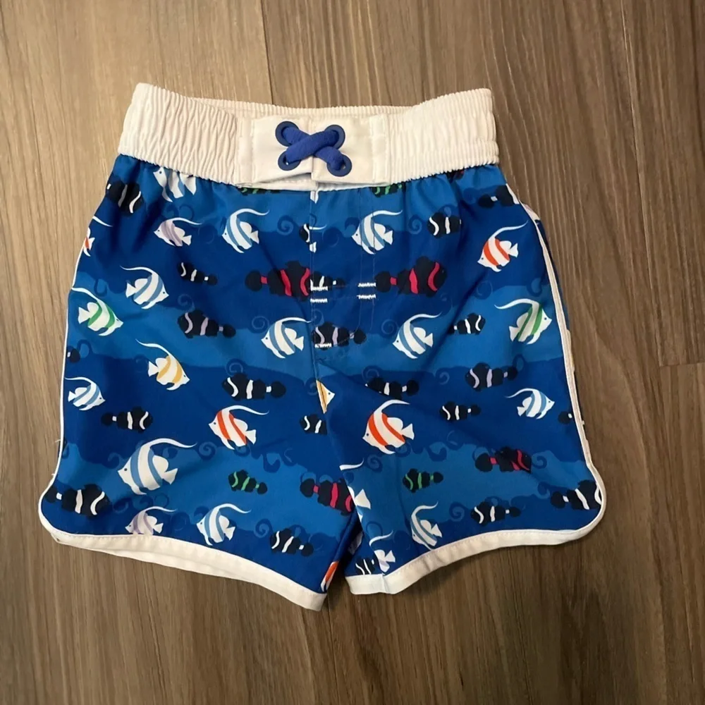 Wonder Nation Blue Fish Print Swim Trunks size 3/6M